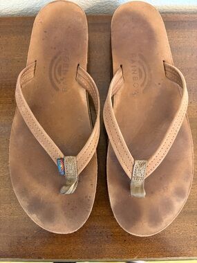 Rainbow Women's Brown Leather Flip Flop Sandals 8-9?